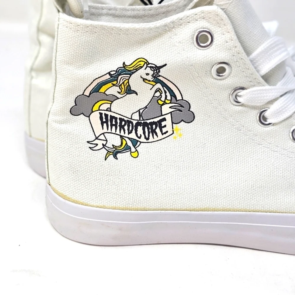Hot Topic ✦ Canvas High-Top Sneakers ✦ Unicorn Graphic Lace-Up Pull Tab Sz 7 NWT